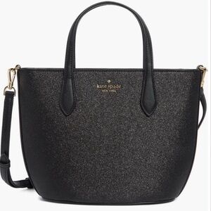Kate Spade NWT Black Leather Shimmer Removable Crossbody Strap Satchel Tote Bag